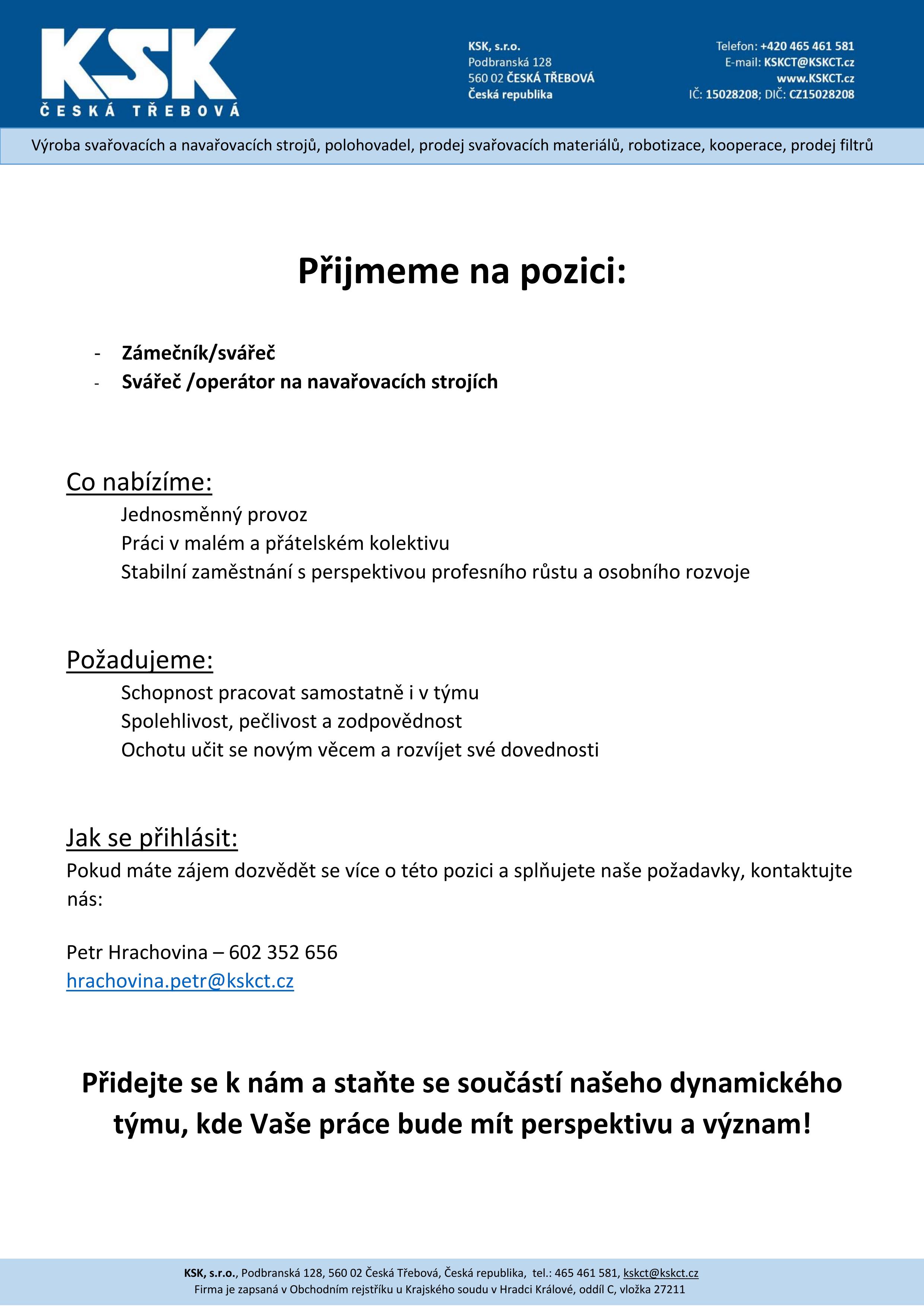 přijmeme do našeho kolektivu nové spolupracovníky 